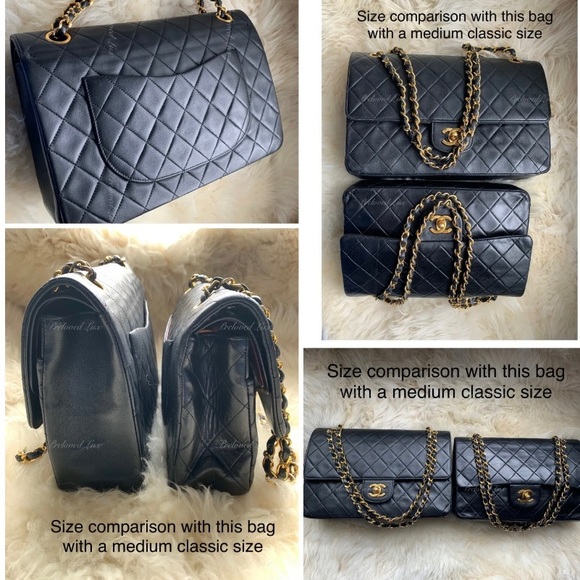 Authentic CHANEL Classic Lambskin Vintage Medium Large Flap Bag Black GHW - Picture 11 of 12